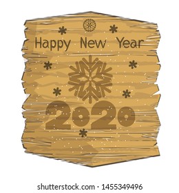 New Year or Christmas banner with a pattern of snowflakes and numbers on a wooden panel. Isolated element on white background.
