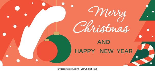New Year or Christmas banner, postcard. Merry Christmas and Happy New Year. Vector.