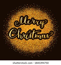 New Year, Christmas banner. Vector illustration. Ink freehand calligraphy. Winter lettering design. Winter card. Christmas. New Year card. Golden glittering texture.