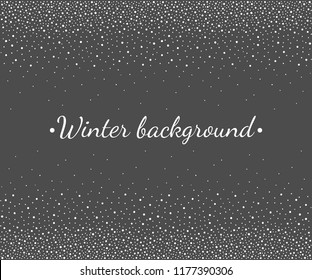 New Year, Christmas Border, Frame Template. Seamless In Horizontal Direction Stripe. Winter Background, Hand Drawn Falling Snow Texture, Uneven Round Fading Dots, Snowflakes, Flakes, Pearls, Beads.