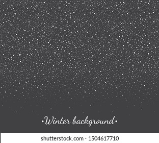 New Year, Christmas border, winter frame template. Hand drawn falling snow texture, uneven round fading dots, tiny snowflakes, spray, splash. Seamless in horizontal direction background, decoration