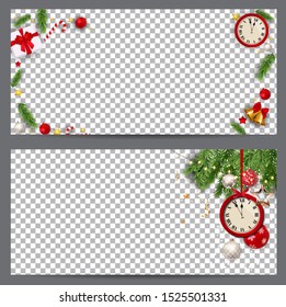 New Year and  Christmas Business cards, invitations, flyers on a transparent background. Vector illustration EPS10