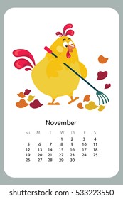 New year and Christmas calendar card poster banner. Vector illustration.Cute cartoon white rooster.