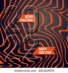 New Year and Christmas card 2022 with tiger texture background 