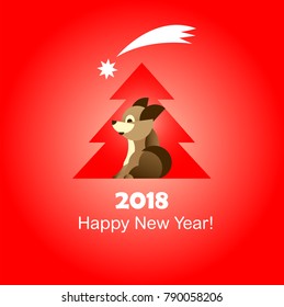 New Year and Christmas card. The dog and its profile. Yellow background. Festive flyer. Vector image of a dog. Flyer or banner with an animalistic theme. 2018
