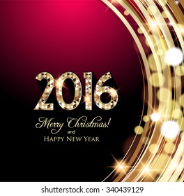 New Year and Christmas card, Golden lights background