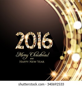 New Year and Christmas card, Golden lights background