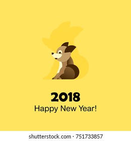 New Year and Christmas card. Puppy dog profile. Yellow background. Festive flyer. Vector image of a dog. Flyer or banner with an holidays and celebration theme. For printed product or fabric. 2018