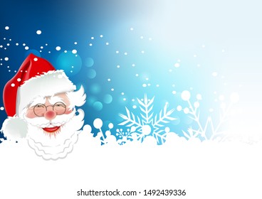 New Year Christmas card. Santa Claus on a abstract blue background.  Vector graphics. Great for Christmas cards, invitations, posters, decoration of the New Year holidays