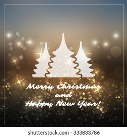 New Year And Christmas Card With Christmas Trees And A Sparkling Blurred Background