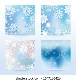 New Year and Christmas card from two-color snowflakes of blue and gray on a white background. Vector illustration