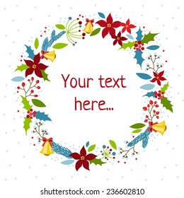 New Year and Christmas card with wreath and place for your text