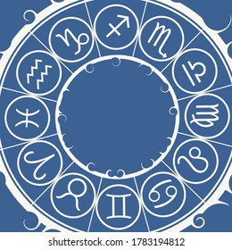 New Year and Christmas celebration card template. Zodiac circle