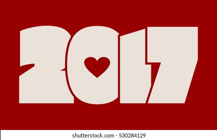 New Year and Christmas celebration card template. 2017 new year number with heart icon. Vector illustration