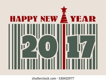 New Year and Christmas celebration card template. Happy New Year text. Bar code with 2017 number. Vector illustration relative to holiday sales