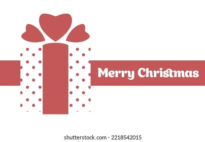 New year and Christmas celebration, greeting card with lettering and present with red ribbon bow. Winter holiday and special occasion. Gift in polka dot wrapping papers. Vector in flat style