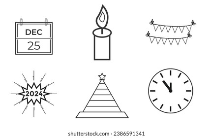 new year and Christmas celebration line icon set, outline  party icon set , vector illustration.