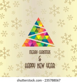 New Year and christmas colorful tree geometric shape with calligraphy. EPS10 vector illustration