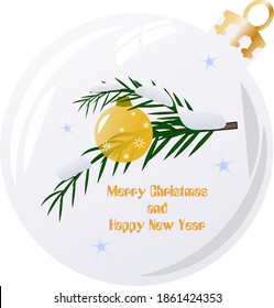 Composición de Año Nuevo y Navidad con rama de pino decorada en baudible de vidrio