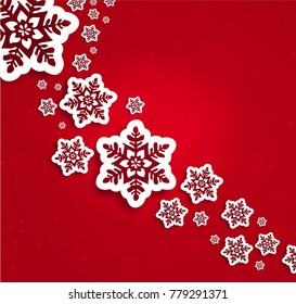 New Year and Christmas composition with snowflakes isolated on red background with place for your text  