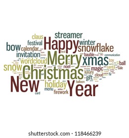 New Year and Christmas Concept from Tag Cloud, isolated on white background, vector illustration