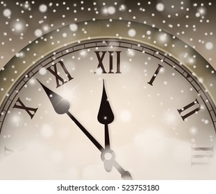 New Year and Christmas concept with vintage clock sepia style. Vector illustration