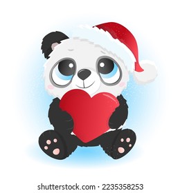 new year of a Christmas cute panda with a heart vector