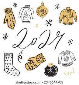 new year and christmas cyrillic lettering 2024