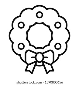 New Year, Christmas decor icon. Pine tree wreath with bow illustration. Vector design. Door welcome decoration.