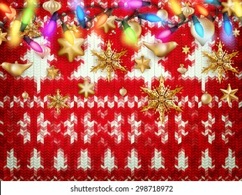 New Year Christmas decoration. Christmas template against knitted background. Illustration for new years day, Christmas, winter holiday, new years eve, silvester, etc. EPS 10 vector file included