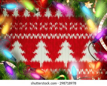 New Year Christmas decoration. Christmas template against knitted background. Illustration for new years day, Christmas, winter holiday, new years eve, silvester, etc. EPS 10 vector file included