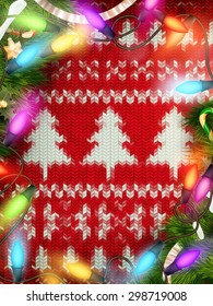 New Year Christmas decoration. Christmas template against knitted background. Illustration for new years day, Christmas, winter holiday, new years eve, silvester, etc. EPS 10 vector file included