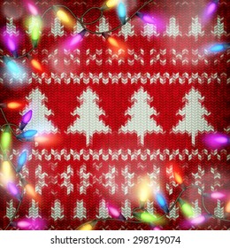 New Year christmas decoration. Christmas template against knitted background. Illustration for new years day, christmas, winter holiday, new years eve, silvester, etc. EPS 10 vector file included