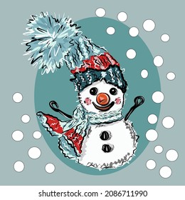 New Year and Christmas. Christmas decorations. Winter, snowflakes, snowman. Christmas toy, postcard, gift. Isolated vector objects.