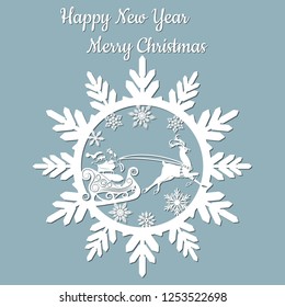 new year, Christmas, deer, Santa Claus, snowflake. For laser cutting, plotter and silkscreen printing.