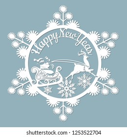 new year, Christmas, deer, Santa Claus, snowflake. For laser cutting, plotter and silkscreen printing.
