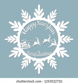new year, Christmas, deer, Santa Claus, snowflake. For laser cutting, plotter and silkscreen printing.