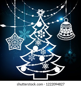 Año Nuevo y Navidad. Elementos de diseño para corte láser. Decoración para ventanas de invierno, escaparate, postal, invitación. Fondo brillante.ilustración vectorial.