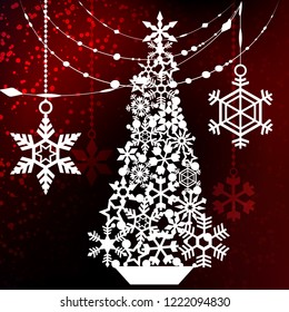 Año Nuevo y Navidad. Elementos de diseño para corte láser. Decoración para ventanas de invierno, escaparate, postal, invitación. Fondo brillante.ilustración vectorial.