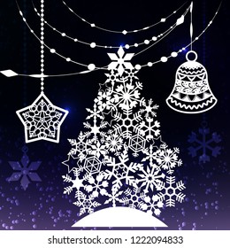 Año Nuevo y Navidad. Elementos de diseño para corte láser. Decoración para ventanas de invierno, escaparate, postal, invitación. Fondo brillante.ilustración vectorial.