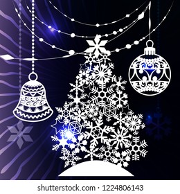 New year and Christmas. Design elements for laser cutting. Decoration for winter window, showcase, postcard, invitation. Glowing background. vector illustration.
