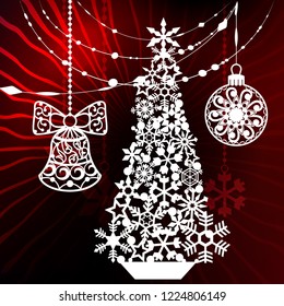 Año Nuevo y Navidad. Elementos de diseño para corte láser. Decoración para ventanas de invierno, escaparate, postal, invitación. Fondo brillante.ilustración vectorial.