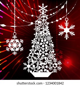New year and Christmas. Design elements for laser cutting. Decoration for winter window, showcase, postcard, invitation. Glowing background. vector illustration.
