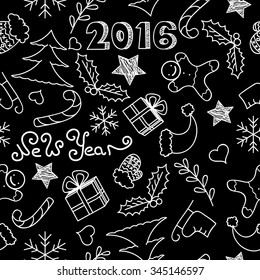 New Year or Christmas doodle seamless pattern. Hand drawn vector background.