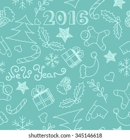 New Year or Christmas doodle seamless pattern. Hand drawn vector background.