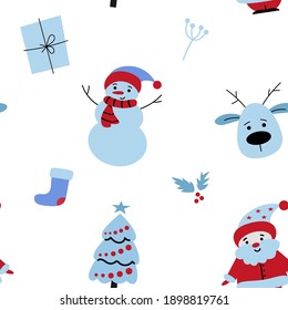 Año Nuevo, elementos de Navidad. Patrón de invierno festivo en estilo plano. Ilustración vectorial en un fondo blanco.