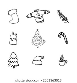 Elementos de Ano Novo e Natal em estilo dodole na moda