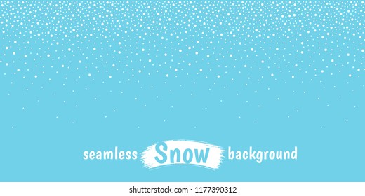 New Year, Christmas elongated, long horizontal border, textured stripe, frame template. Winter background, hand drawn falling snow texture, uneven round dots, snowflakes, flakes, spots, drops, blobs.