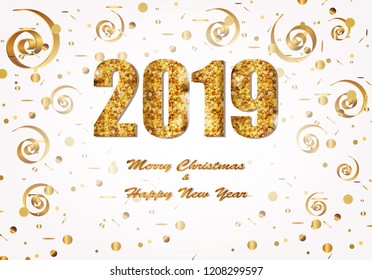 New Year and Christmas festive background with golden sparkles.