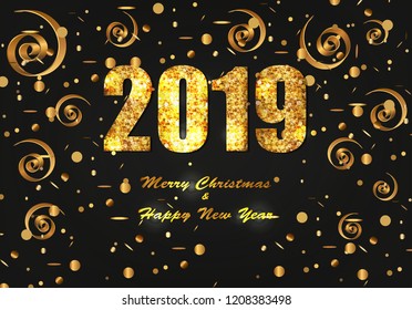 New Year and Christmas festive background with golden sparkles.